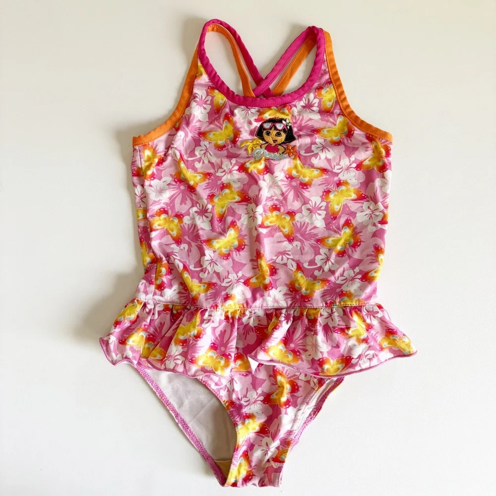 Nick‎ Jr Girls Dora the Explorer Butterfly Vintage Y2K One Piece Swimsuit 6/6X